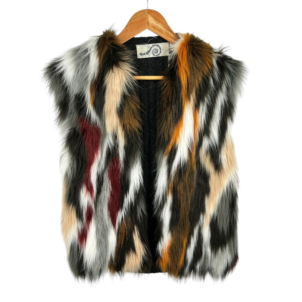 Rosie Neira Faux Fur Wool Blend Knit Vest Multi Color XS